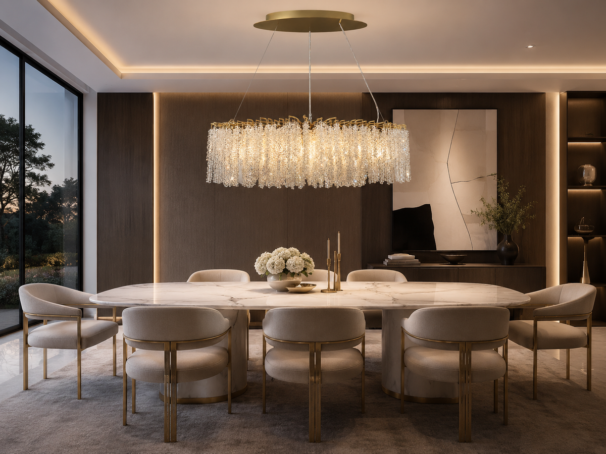Snowfall Asfour Crystal Oval Branch Chandelier – 10-Light Dining Room & Kitchen Island Light
