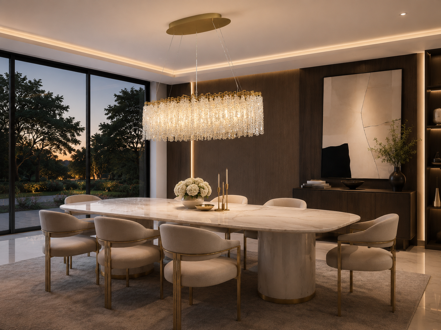 Snowfall Asfour Crystal Oval Branch Chandelier – 10-Light Dining Room & Kitchen Island Light