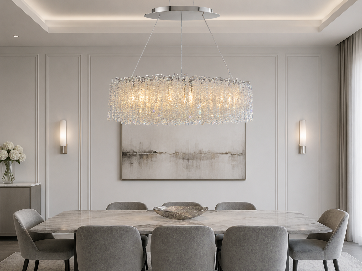 Snowfall Asfour Crystal Oval Branch Chandelier – 10-Light Dining Room & Kitchen Island Light
